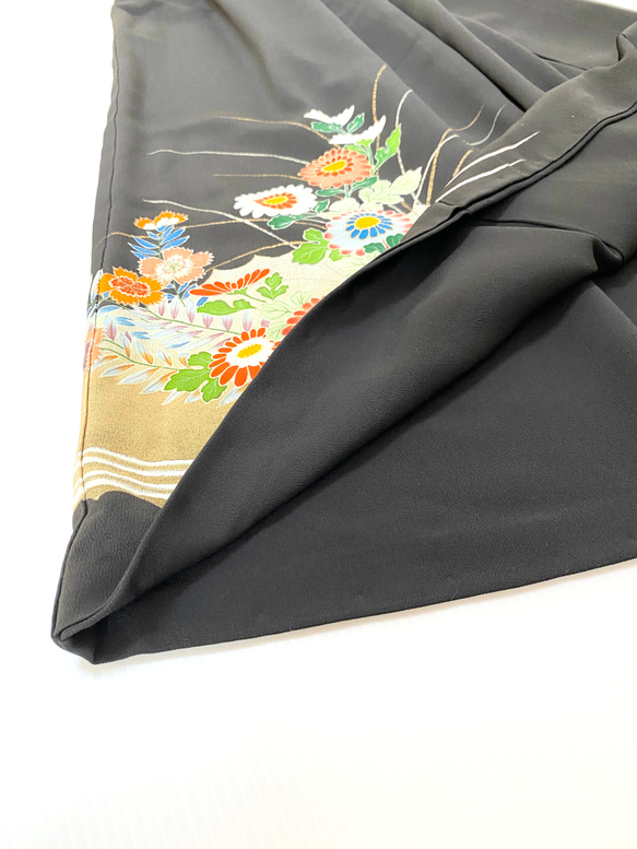 大人可愛いセレブ着物スカートフリーサイズ1点物黒留袖着物リメイクウエストゴムロングスカートフリーサイズ送料込み5722 11枚目の画像