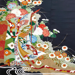 大人可愛いセレブ着物スカートフリーサイズ1点物黒留袖着物リメイクウエストゴムロングスカートフリーサイズ送料込み5722 12枚目の画像