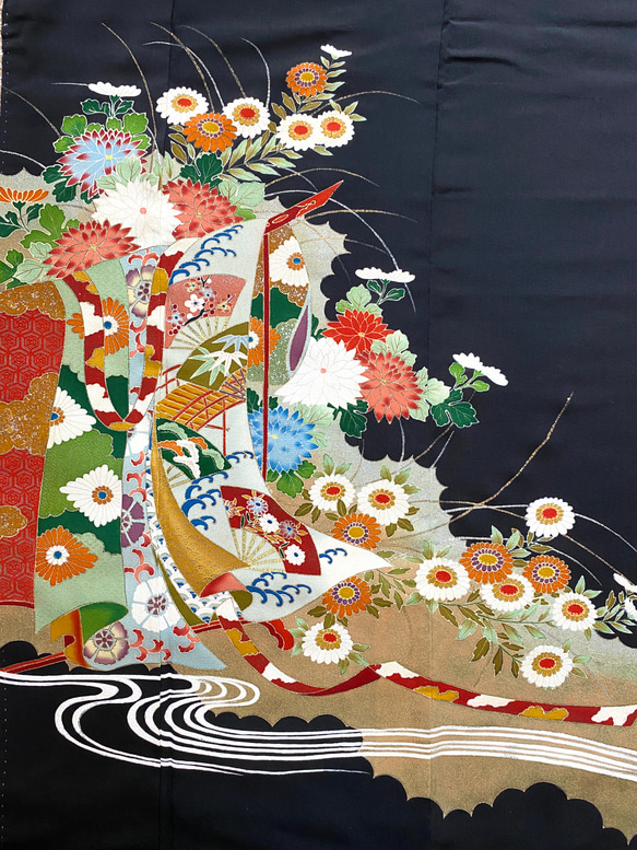 大人可愛いセレブ着物スカートフリーサイズ1点物黒留袖着物リメイクウエストゴムロングスカートフリーサイズ送料込み5722 12枚目の画像