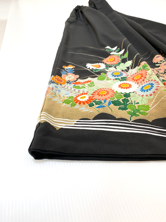 大人可愛いセレブ着物スカートフリーサイズ1点物黒留袖着物リメイクウエストゴムロングスカートフリーサイズ送料込み5722 10枚目の画像