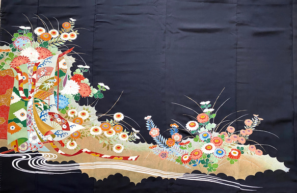 大人可愛いセレブ着物スカートフリーサイズ1点物黒留袖着物リメイクウエストゴムロングスカートフリーサイズ送料込み5722 13枚目の画像