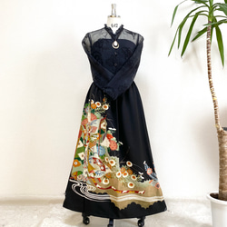 大人可愛いセレブ着物スカートフリーサイズ1点物黒留袖着物リメイクウエストゴムロングスカートフリーサイズ送料込み5722 3枚目の画像