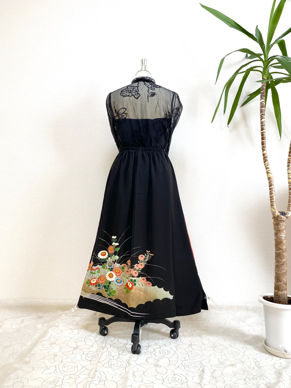 大人可愛いセレブ着物スカートフリーサイズ1点物黒留袖着物リメイクウエストゴムロングスカートフリーサイズ送料込み5722 6枚目の画像