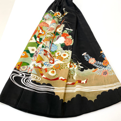 大人可愛いセレブ着物スカートフリーサイズ1点物黒留袖着物リメイクウエストゴムロングスカートフリーサイズ送料込み5722 7枚目の画像