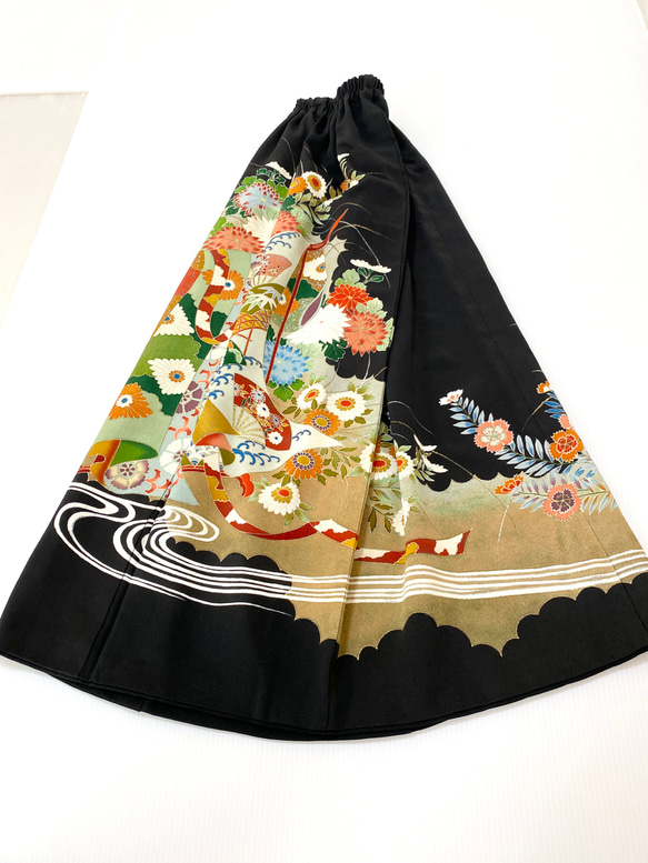 大人可愛いセレブ着物スカートフリーサイズ1点物黒留袖着物リメイクウエストゴムロングスカートフリーサイズ送料込み5722 7枚目の画像