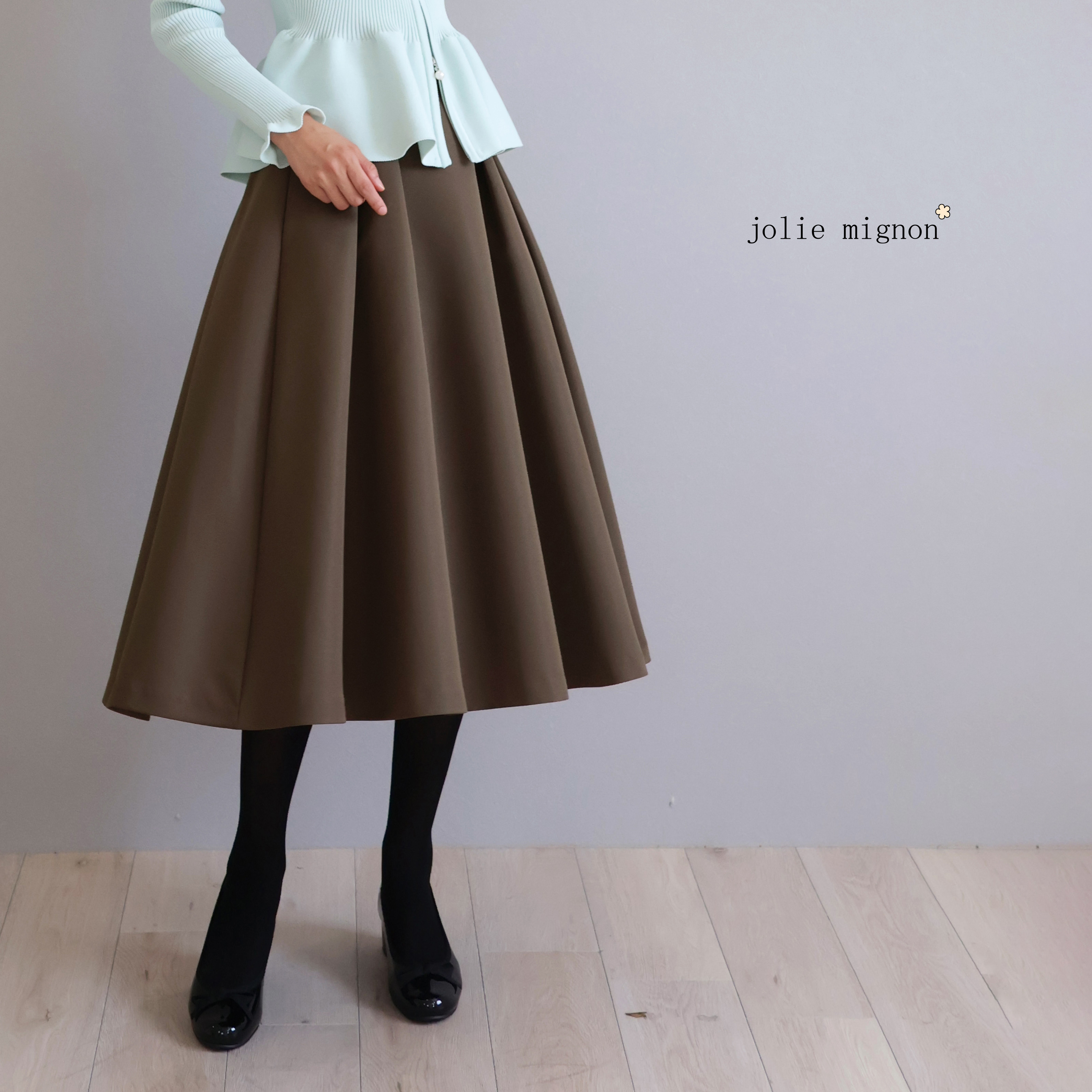 【選べる4色・3サイズあります◎】ライトグログランタックフレアスカート【ブラウン】