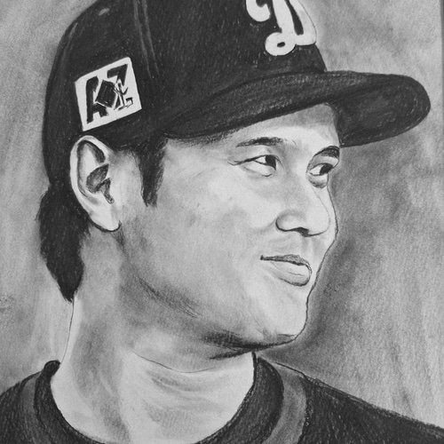鉛筆画・原画】似顔絵 大谷翔平 MLB A4サイズ 鉛筆画・原画】似顔絵
