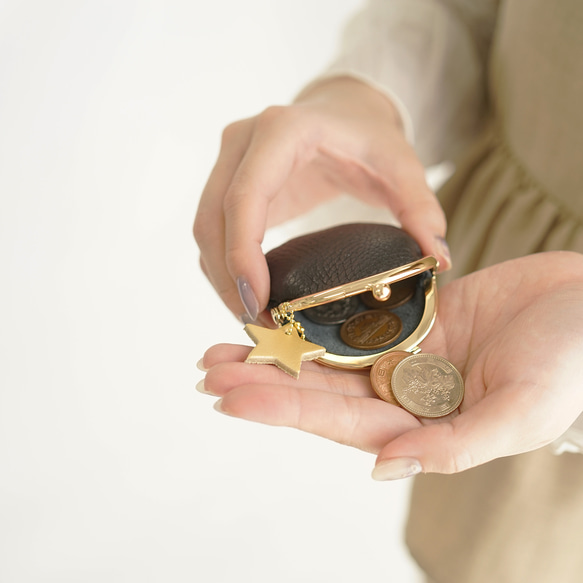 本革 mini がま口 財布 [Gemini-ジェミニ]/ hoshinooto / がま口ポーチ 小銭入れ 星 5枚目の画像