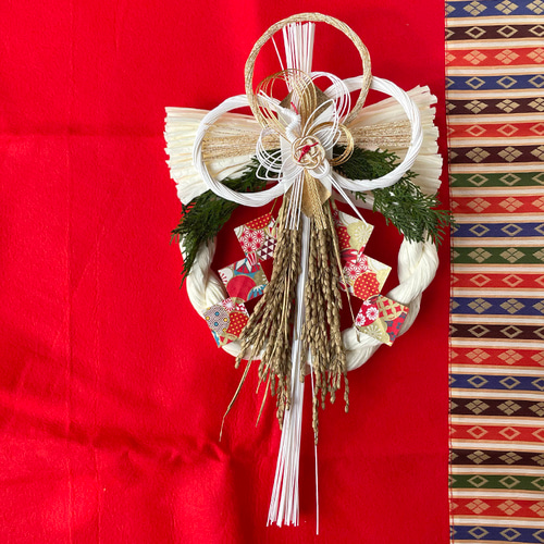 2026正月】数量限定！正月福重ね飾り／白（ 幅21cm×丈32cm） しめ縄