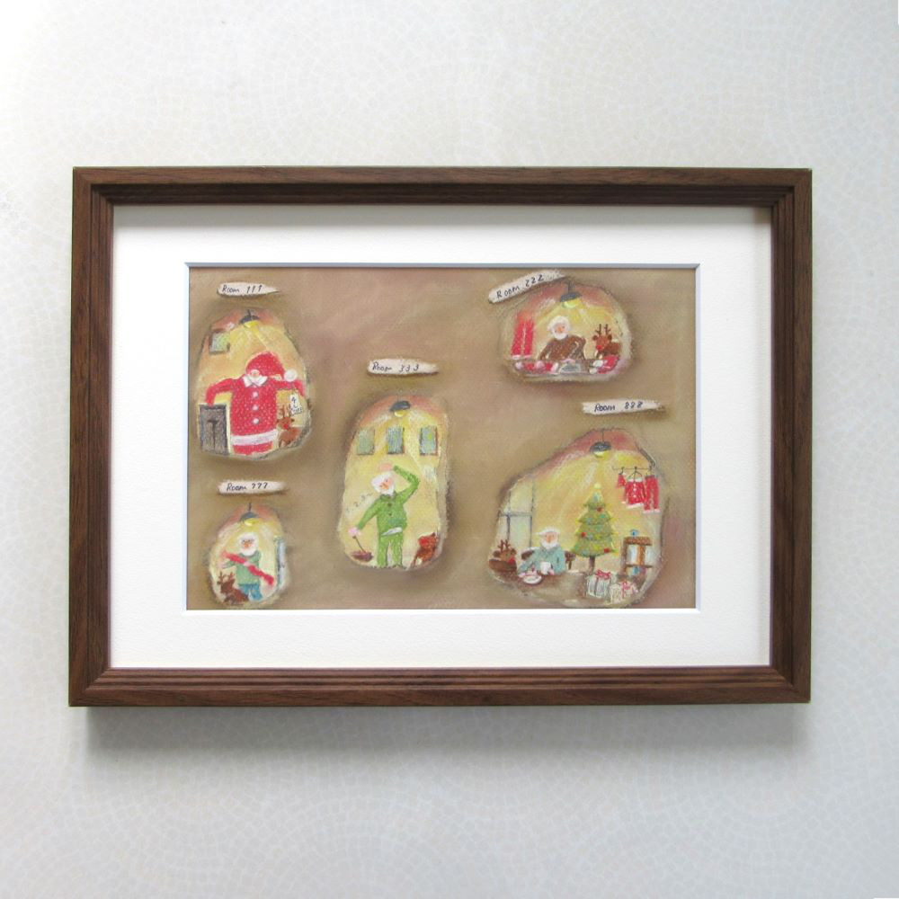 山のサンタクロースマンション　（パステル画　額縁付き　原画）