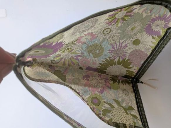 仕切り付きB6　L字ファスナー　クリアポーチ　スモールスザンナ　リバティ　ラミネート　♡大小さまざまなひまわり 6枚目の画像
