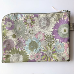 仕切り付きB6　L字ファスナー　クリアポーチ　スモールスザンナ　リバティ　ラミネート　♡大小さまざまなひまわり 2枚目の画像