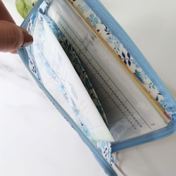 仕切り付きB6　L字ファスナー　クリアポーチ　スモールスザンナ　リバティ　ラミネート　♡大小さまざまなひまわり 11枚目の画像