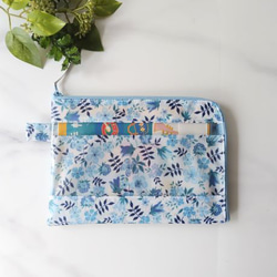 仕切り付きB6　L字ファスナー　クリアポーチ　スモールスザンナ　リバティ　ラミネート　♡大小さまざまなひまわり 9枚目の画像