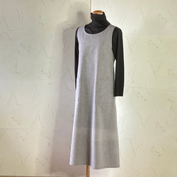 グレーのコットンダンガリー　後ろで結んで！エプロンドレス　ML　着丈118 3枚目の画像