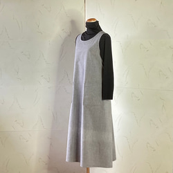 グレーのコットンダンガリー　後ろで結んで！エプロンドレス　ML　着丈118 4枚目の画像