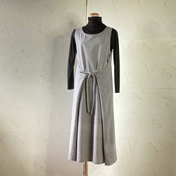 グレーのコットンダンガリー　後ろで結んで！エプロンドレス　ML　着丈118 12枚目の画像