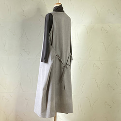 グレーのコットンダンガリー　後ろで結んで！エプロンドレス　ML　着丈118 14枚目の画像