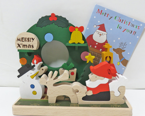 クリスマス飾り(リース型)☆木製ハンドメイド☆サンタ・トナカイ