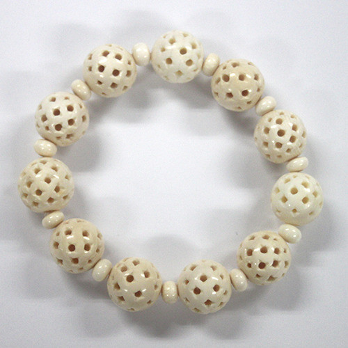 【本象牙】ブレスレット・スカシ彫り15mm×11個間玉入（No.Z_BL004）