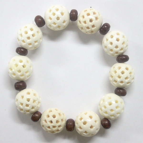 【本象牙】ブレスレット・スカシ彫り15mm×10個間玉（紫檀）入（No.Z_BL016） 7,425円
