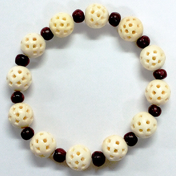 【本象牙】ブレスレット・スカシ彫り12mm×12個間玉（紫檀）入（No.Z_BL029）