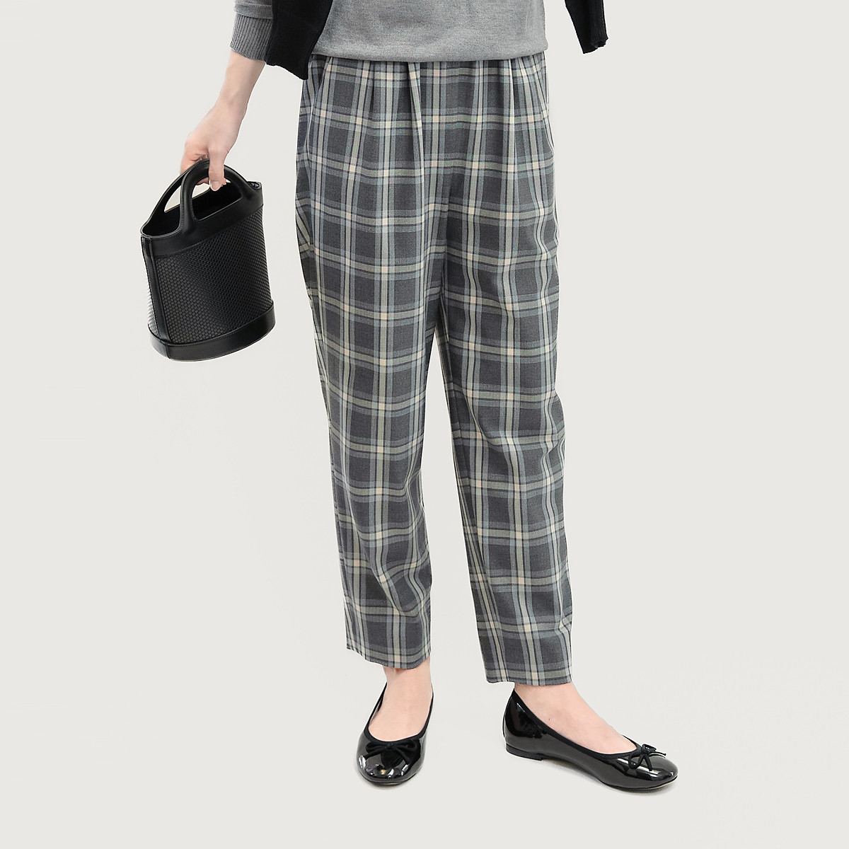 Mのみ●SALE20%OFF●グレーで上質なタータンチェックを楽しむ テーパードパンツ ●RENEE-TP●