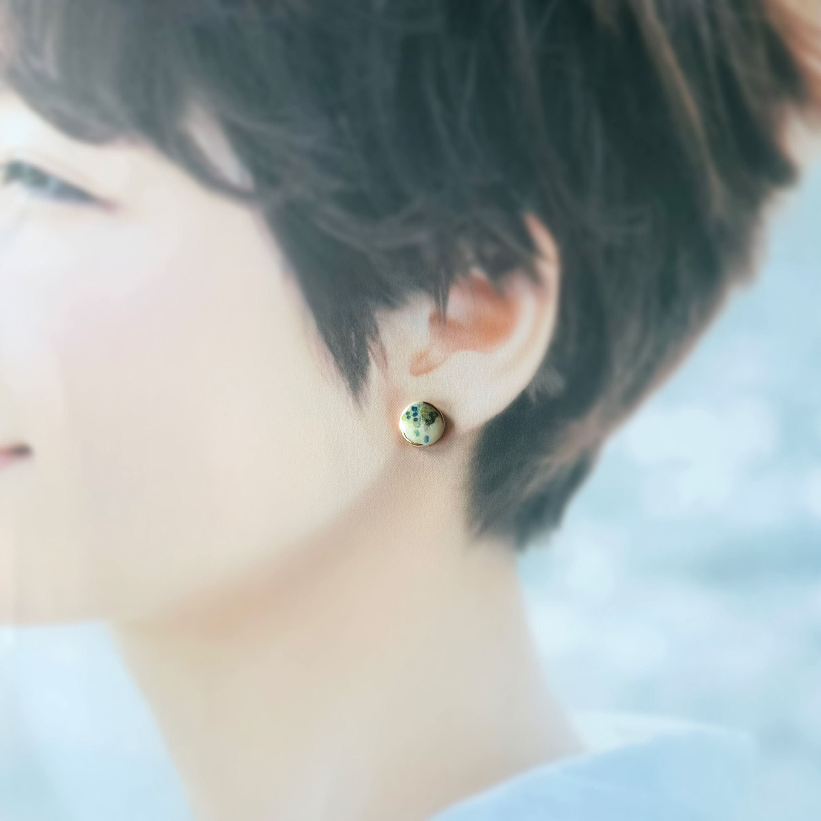 しずく 金継ぎ 陶器 ピアス イヤリング ノンホールピアス 雫  ゴールド 金 グリーン 緑 水色 青 ブルー 小さい