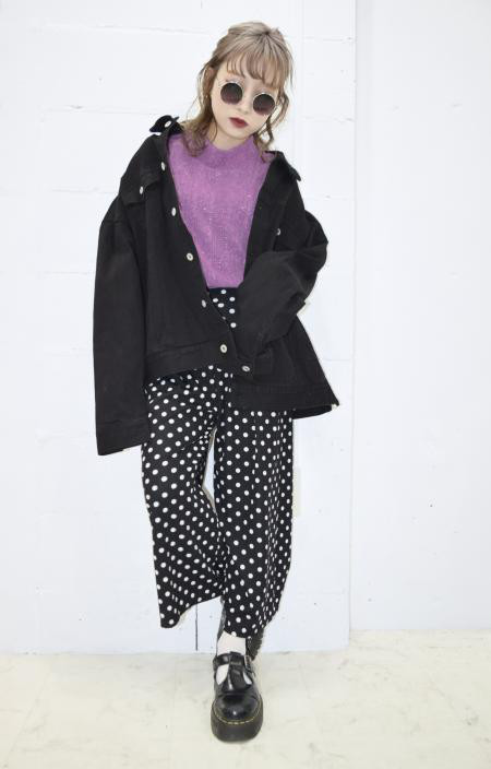 Zip Design Drop Shoulder Denim Jacket(BLK)　ジャケット　モノトーン