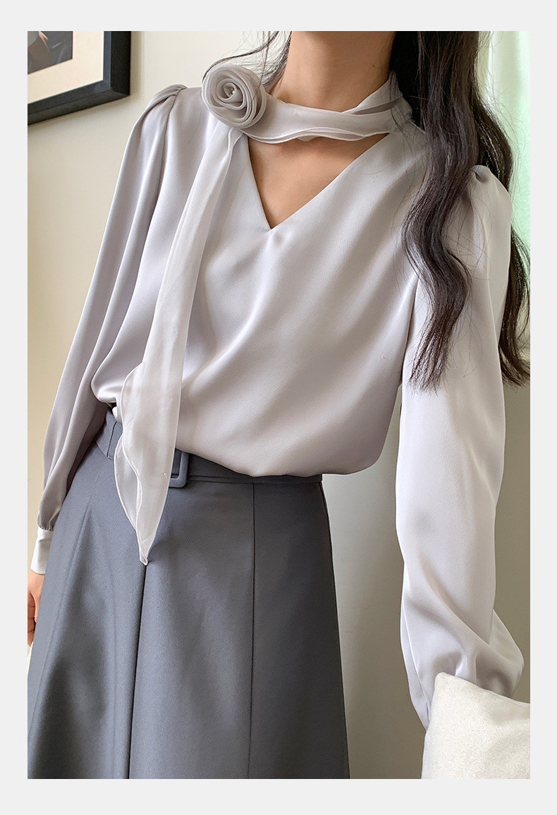 フレンチプレミアムレディースシャツ ユニークリボンデザイン 2025 初秋新作 限定感あり&2509-05