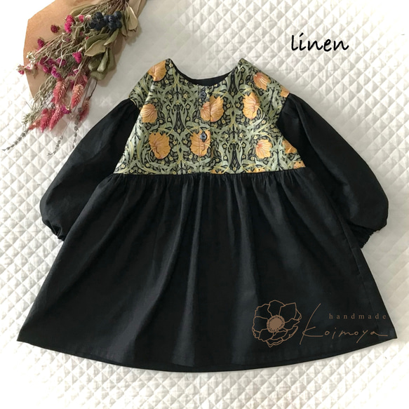 【ヨークワンピース80〜150size】ウィリアムモリス size80〜150》【ヨークワンピース】ウィリアムモリス for linen 子供服