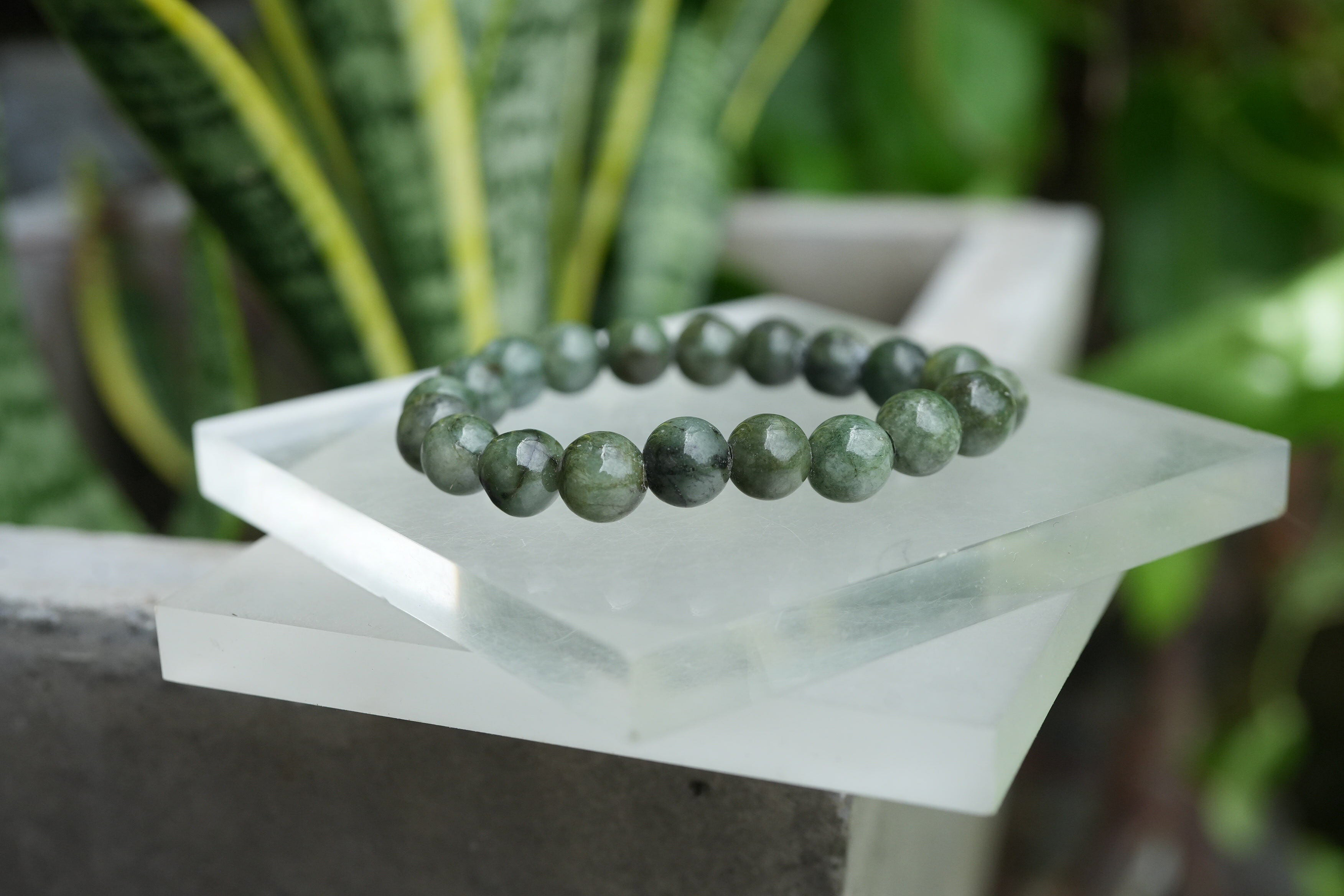 深い緑 ミャンマー産★本翡翠★ブレスレット2129