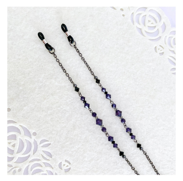 パープル色SWAROVSKIの大人シックなメガネチェーン グラスコード 5枚目の画像