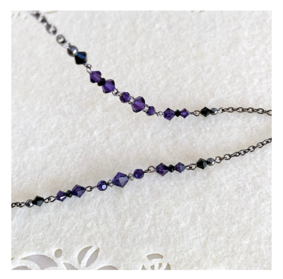 パープル色SWAROVSKIの大人シックなメガネチェーン グラスコード 6枚目の画像