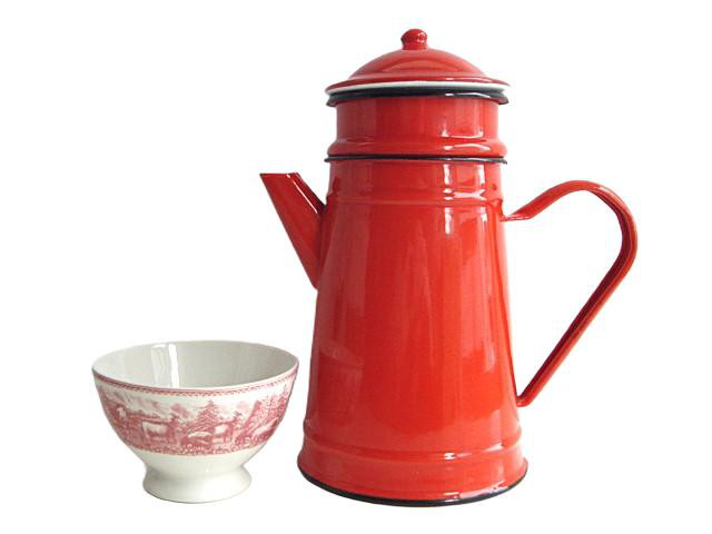ホーローコーヒーポット 赤 フランス アンティーク キッチン 雑貨 カフェオレ