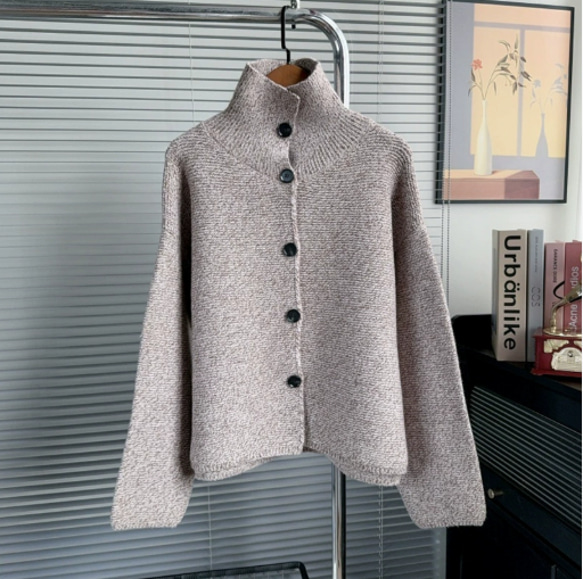 ◉手編みハイネック カーディガン レディース 秋冬 アウター ニット