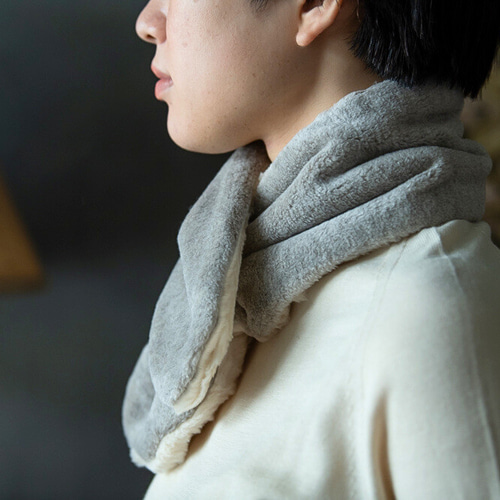 Organic Cotton Fur ヤク混グレージュファー × 白くまファー クロス