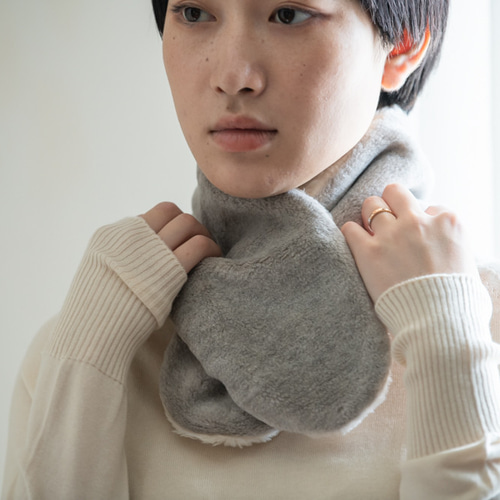 Organic Cotton Fur ヤク混グレージュファー × 白くまファー クロス