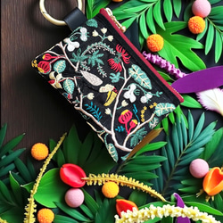 【Creema限定】鳥とお花のクリスマスカラー/インド刺繍×帆布/トートバッグ＆ポーチセット 13枚目の画像