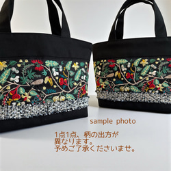 【Creema限定】鳥とお花のクリスマスカラー/インド刺繍×帆布/トートバッグ＆ポーチセット 15枚目の画像