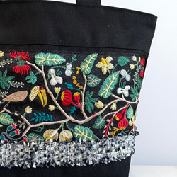 【Creema限定】鳥とお花のクリスマスカラー/インド刺繍×帆布/トートバッグ＆ポーチセット 5枚目の画像