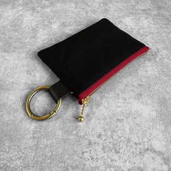 鳥とお花/インド刺繍×帆布◆カラビナ付きフラットポーチ/マルチケース 8枚目の画像