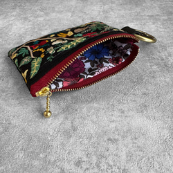 鳥とお花/インド刺繍×帆布◆カラビナ付きフラットポーチ/マルチケース 9枚目の画像