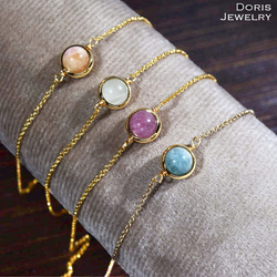 『石選べる』 トルマリンの一粒ブレスレット　淡水パール　繊細　華奢　ゴールド　14kgf　１本　ネコポス送料無料　 1枚目の画像