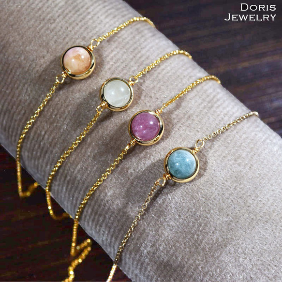 『石選べる』 トルマリンの一粒ブレスレット　淡水パール　繊細　華奢　ゴールド　14kgf　１本　ネコポス送料無料　 1枚目の画像