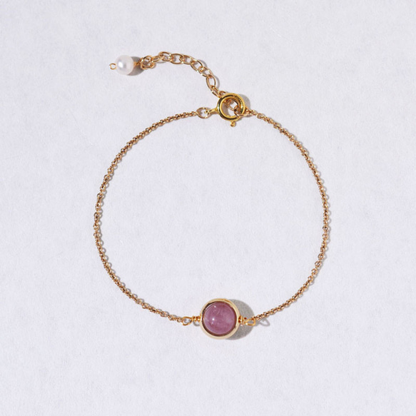 『石選べる』 トルマリンの一粒ブレスレット　淡水パール　繊細　華奢　ゴールド　14kgf　１本　ネコポス送料無料　 5枚目の画像
