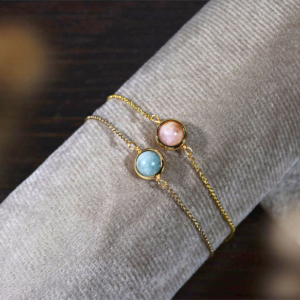 『石選べる』 トルマリンの一粒ブレスレット　淡水パール　繊細　華奢　ゴールド　14kgf　１本　ネコポス送料無料　 3枚目の画像