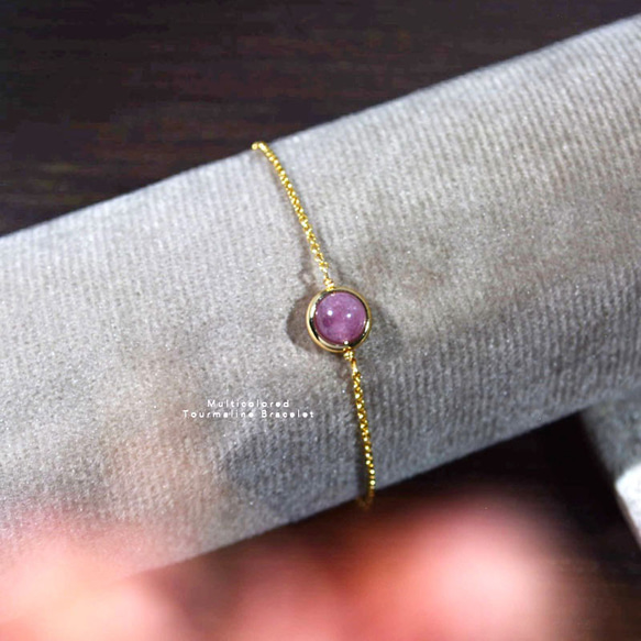 『石選べる』 トルマリンの一粒ブレスレット　淡水パール　繊細　華奢　ゴールド　14kgf　１本　ネコポス送料無料　 4枚目の画像