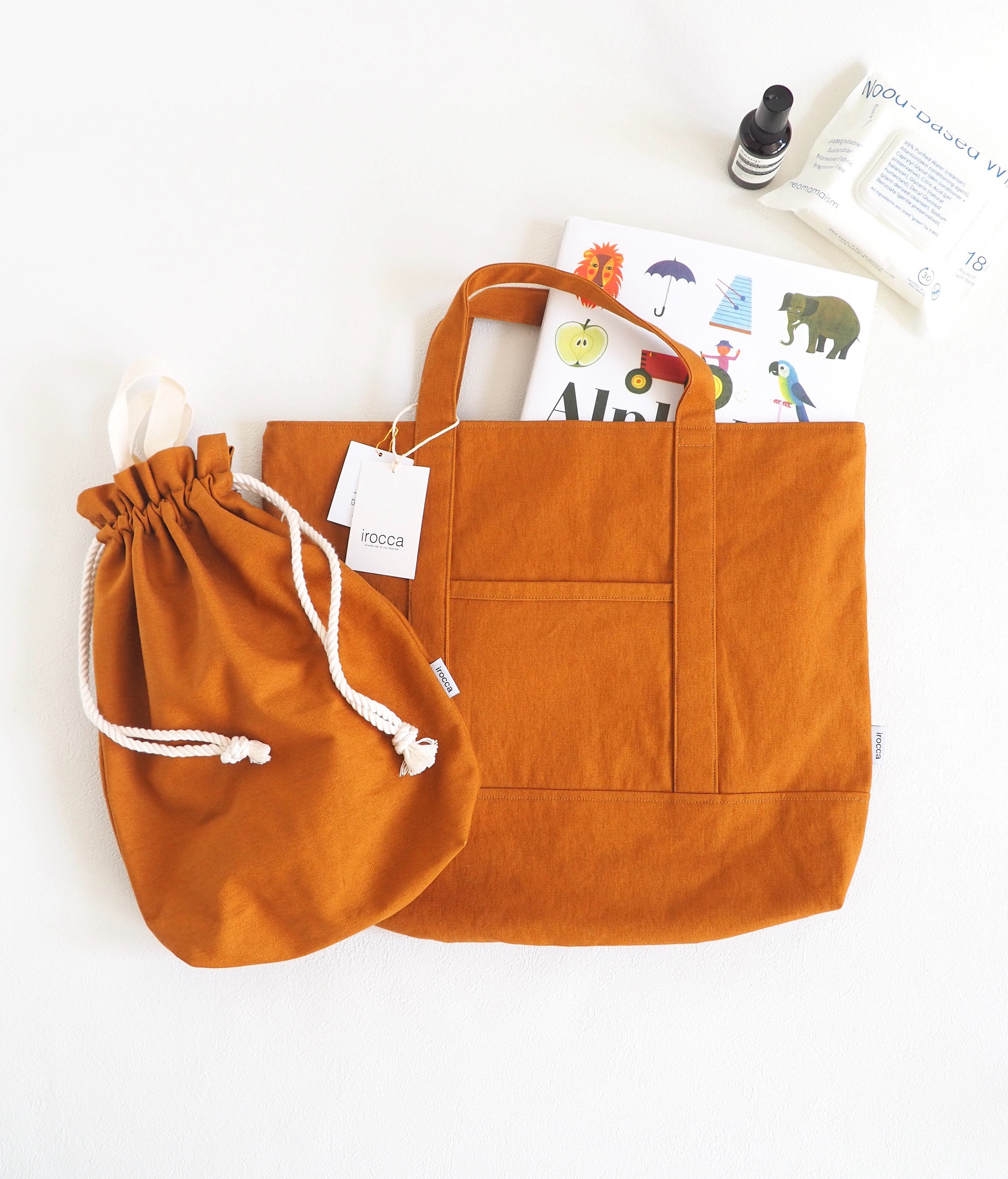 帆布生地の　ちょっぴり大きめ 入園入学セット レッスンバック 上履き入れ サイズオーダーOK キャメル　ベージュ