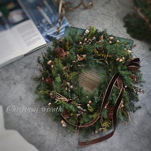 プリザーブド》大人シックなクリスマスリース ❁ グリーン×ゴールド